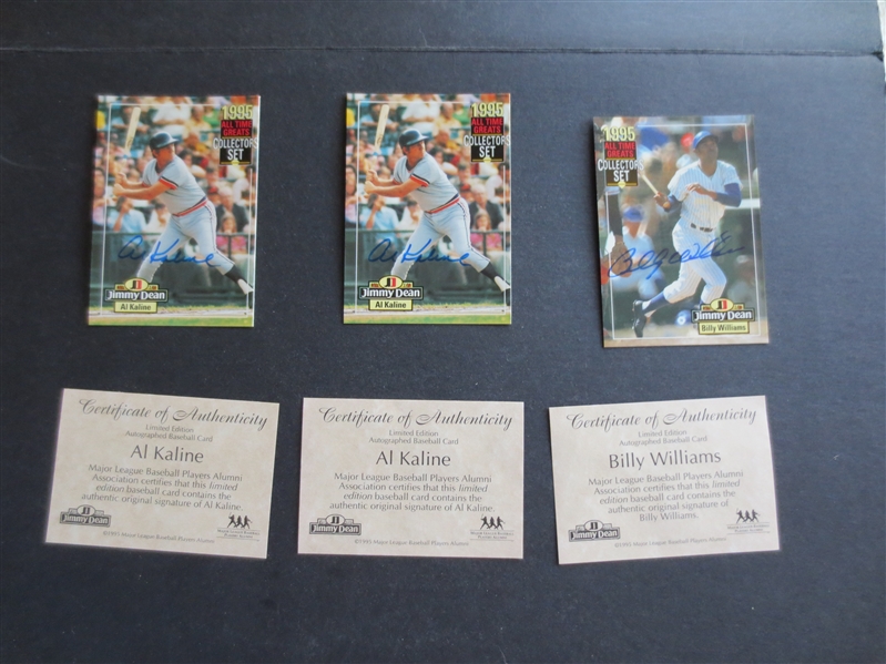 (3) Autographed 1995 Jimmy Dean Baseball Cards: Al Kaline (2) and Billy Williams--with certs from Jimmy Dean