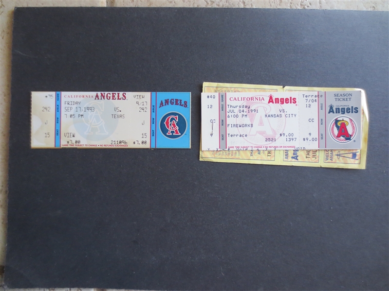 (4) 1991, 93 California Angels Baseball Tickets  Nolan Ryan