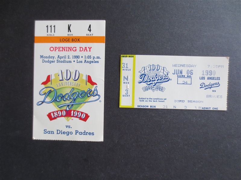 (2) 1990 Los Angeles Dodgers Tickets:  Opening Day, and June 6  Fernando Valenzuela John Smoltz