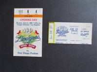 (2) 1990 Los Angeles Dodgers Tickets:  Opening Day, and June 6  Fernando Valenzuela John Smoltz