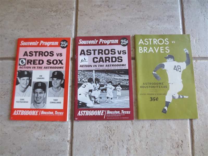 (3) 1968-70 Houston Astros Home Unscored Baseball Programs: vs. Cards, Braves, Red Sox