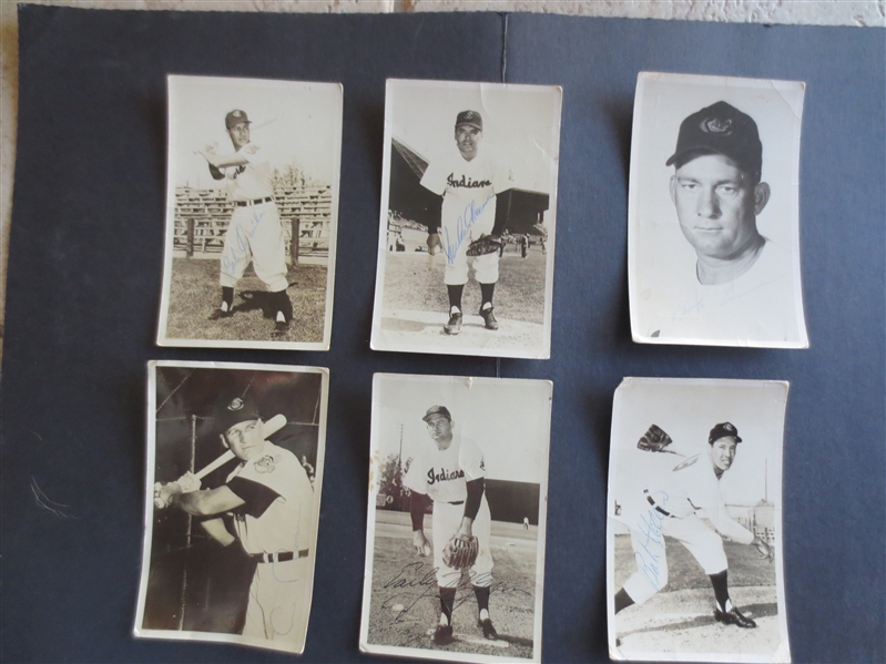 (6) different 1950's Autographed Cleveland Indians Postcards including Bob Feller, Bob Lemon and Early Wynn  WOW!