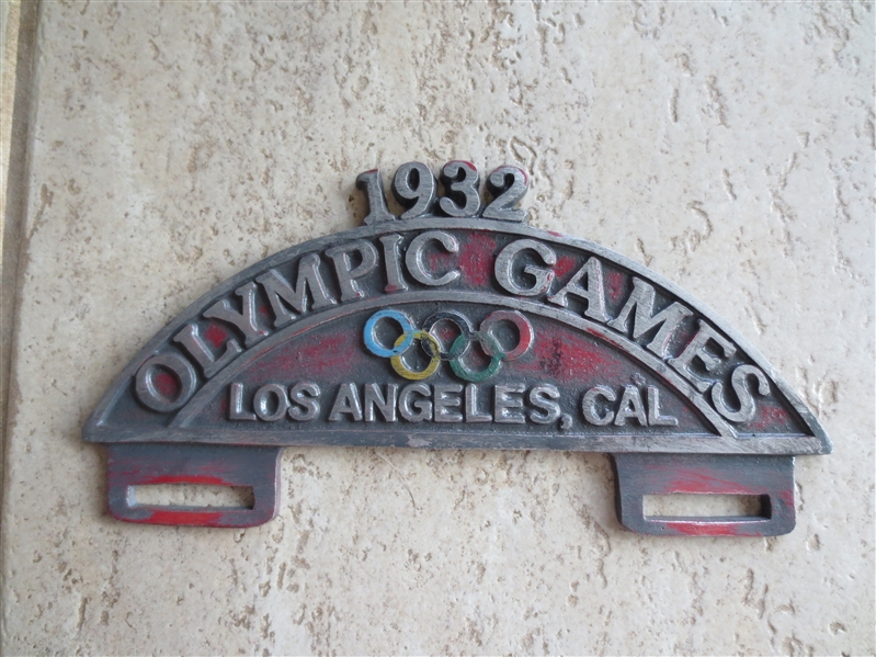 1932 Los Angeles Olympics Auto License Plate Topper     NEAT!