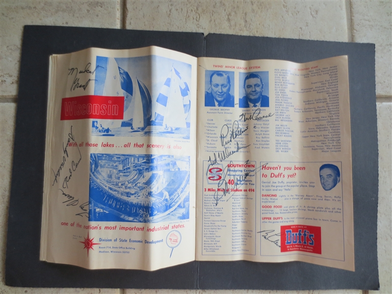 Autographed 1967 Minnesota Twins Baseball Program with 13 Signatures including Carew, Oliva, and Chance