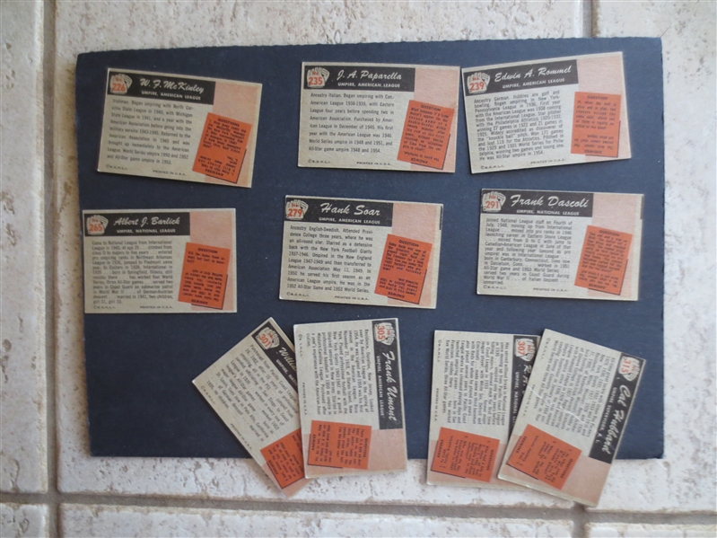 (10) different 1955 Bowman Baseball Umpire Cards