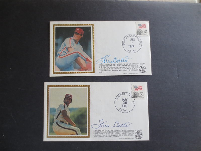 (2) different Autographed Steve Carlton Post Office Cachets  Hall of Famer
