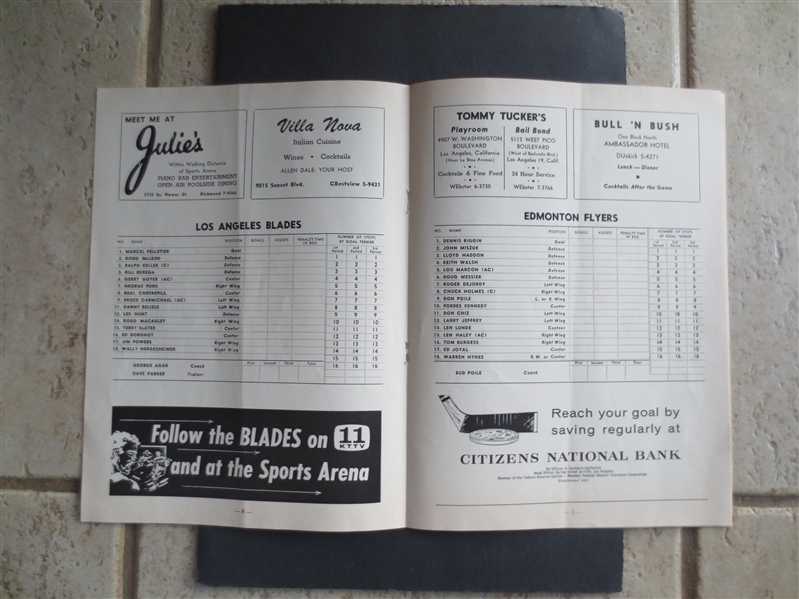 1961-62 Edmonton Flyers at Los Angeles Blades Unscored Pro Hockey Program