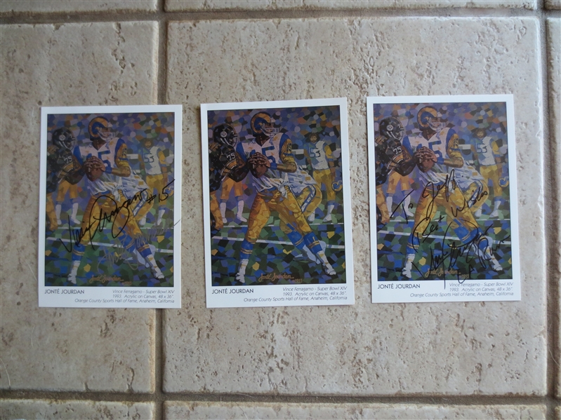 (2) Autographed Vince Ferragamo Super Bowl XIV Cards plus one unautographed