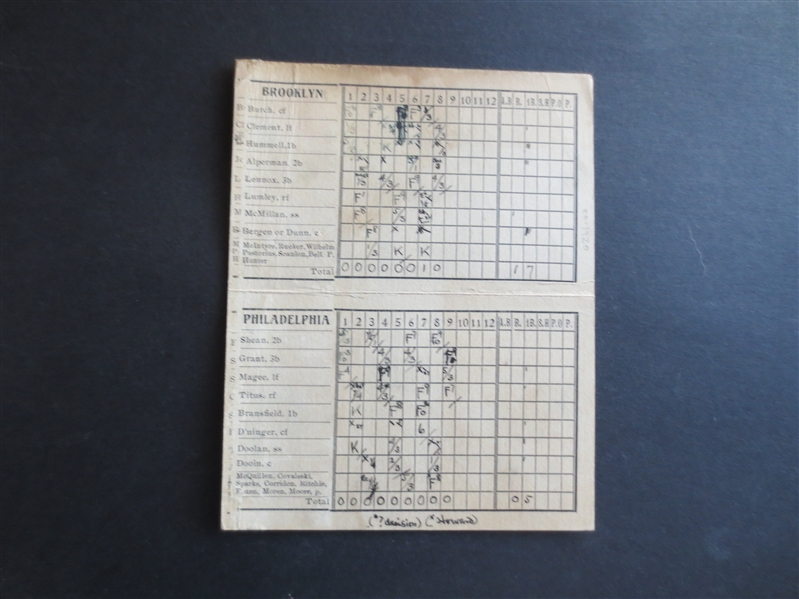 1908 Philadelphia Phillies at Brooklyn Superbas Scored Baseball Program Scorecard