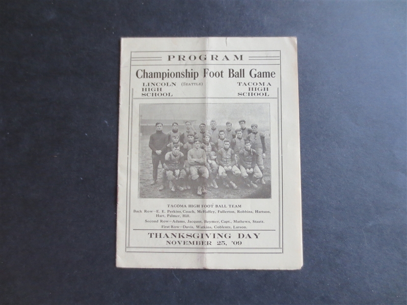 1909 Lincoln High School (Seattle) vs. Tacoma High School Championship Foot Ball Game Program