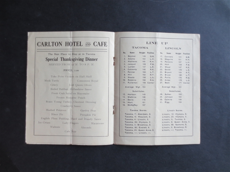 1909 Lincoln High School (Seattle) vs. Tacoma High School Championship Foot Ball Game Program