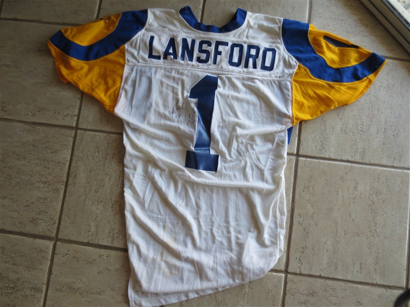 Autographed Mike Lansford 1980's Los Angeles Rams Game Used Worn Football Jersey #1