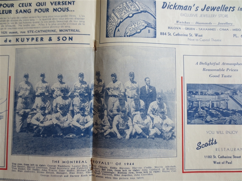 1944 Jersey City at Montreal Royals Minor League Baseball Program with Duke Snider  RARE!