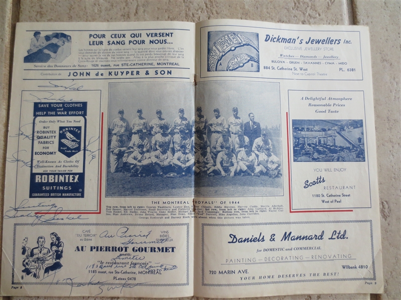 1944 Jersey City at Montreal Royals Minor League Baseball Program with Duke Snider  RARE!