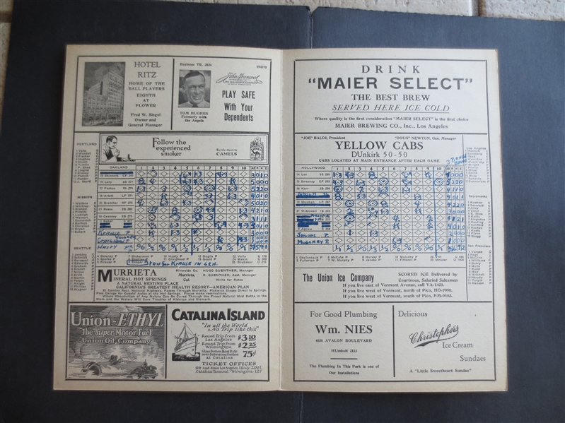 May 27, 1927 Oakland Oaks at Hollywood Stars Scored PCL Program Scorecard---Almost 100 years old and in great shape!