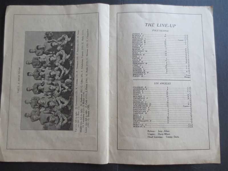 1919 CIF High School Football Championship Southern California Program   Los Angeles High vs, Poly High   RARE!