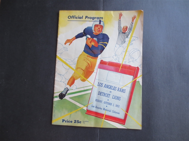 1952 Detroit Lions at Los Angeles Rams Football Program  Waterfield, Van Brocklin, Fears