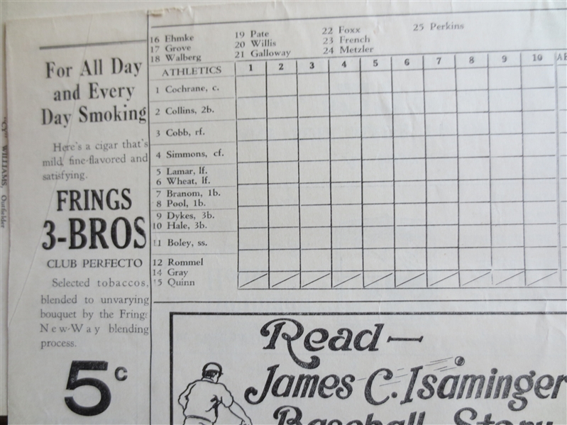 1927 Philadelphia Athletics at Philadelphia Phillies Baseball Program with Ty Cobb on the A's!