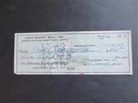 Autographed 1949 NBL Check Between Anderson Duffy Packers and Waterloo, Iowa Hawks