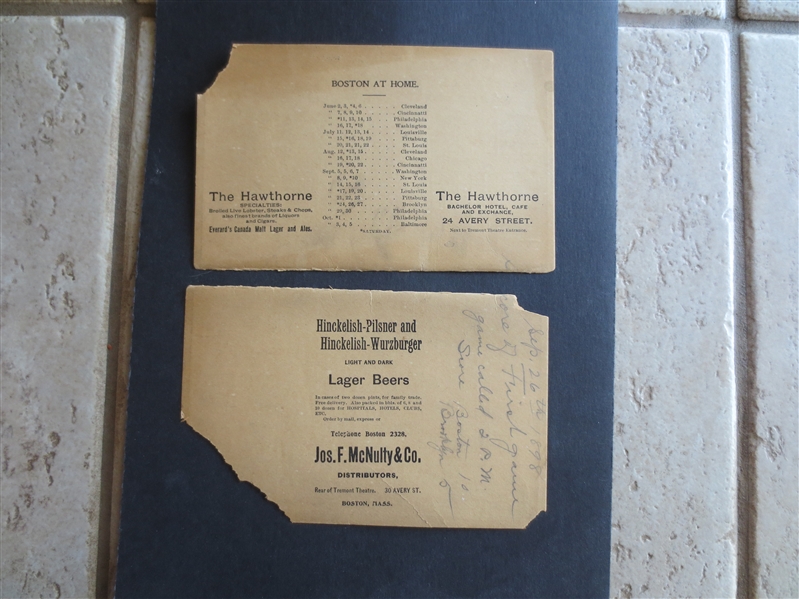 September 26, 1898 Boston Beaneaters vs. Brooklyn Bridegrooms Scored Official Scorecard with Duffy, Hamilton (HOF) and Collins  Rare!