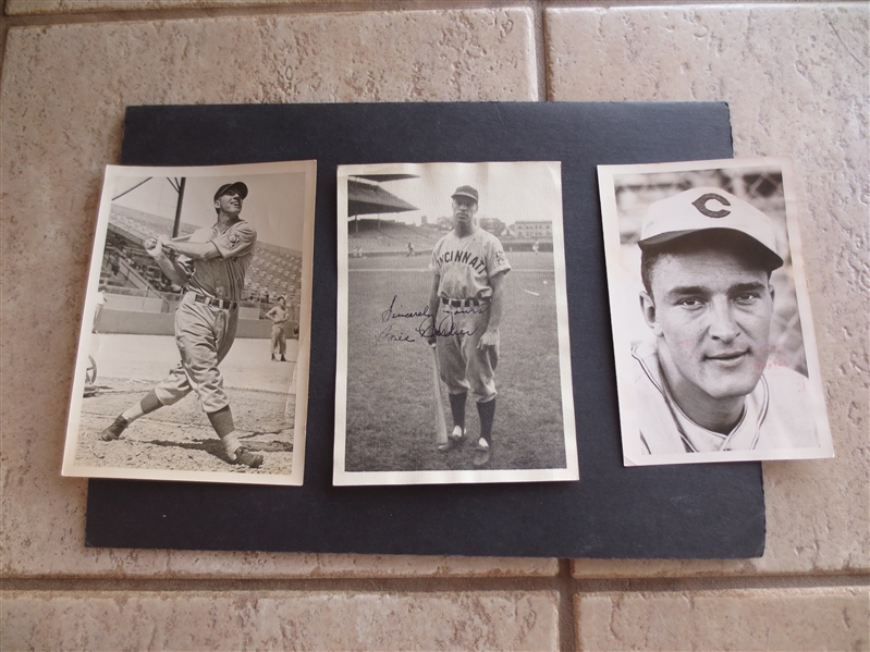 (3) Vintage Type 1 Cincinnati Reds 5 x7 photos with one autographed!