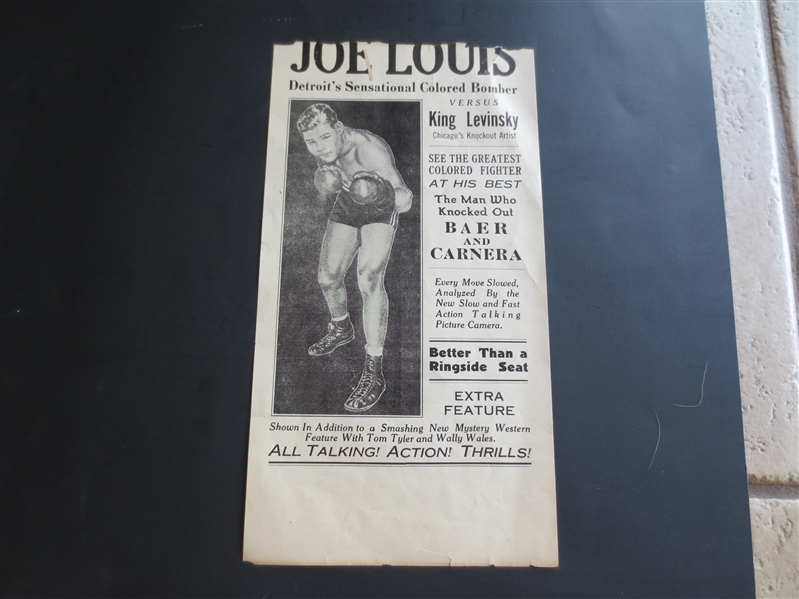 1935 Joe Louis vs. King Levinsky Boxing Handbill 11 x 6  RARE!