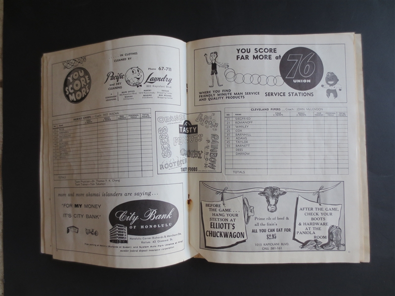 1961-62 Hawaii Chiefs ABL Basketball Program  Very Rare in any condition as the team did not last a season!