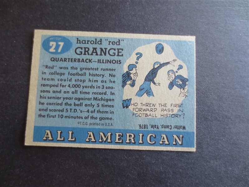 1955 Topps All-American Red Grange Football Card in Very Nice Shape #27