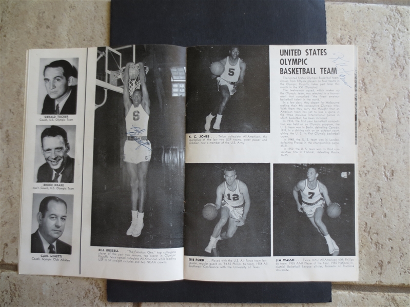 Autographed Bill Russell and K.C. Jones 1956 U.S. Olympic Basketball Team Scored Program  WOW!