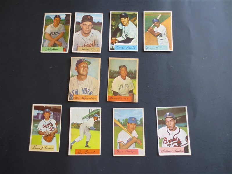 (10) different 1954 Bowman TOUGHIES Baseball Cards including Newcombe, Gilliam, and Reynolds