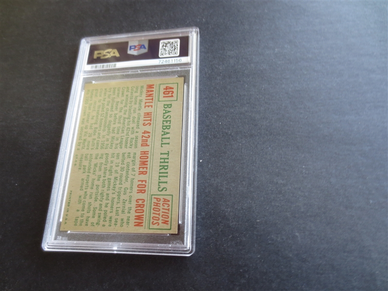 1959 Topps Mantle Hits 42nd Homer For Crown PSA 6 EX-MT Baseball Card #461           