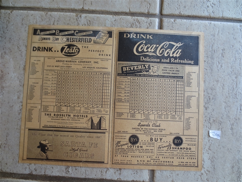 1946 Joe DiMaggio Baseball Program Scorecard on the roster for San Francisco Seals!  RARE!