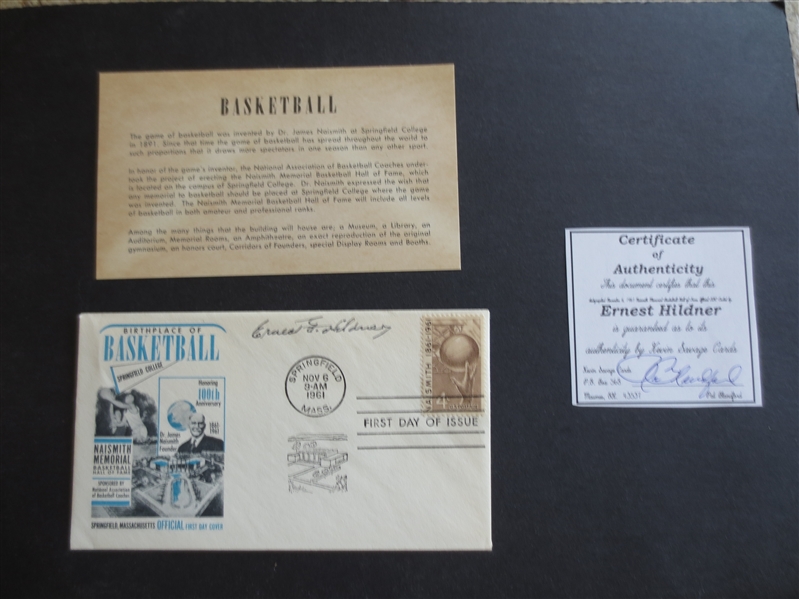 Autographed 1961 Ernest Hildner First Day of Issue Cachet  HOFer on 1st Team EVER--- RARE!