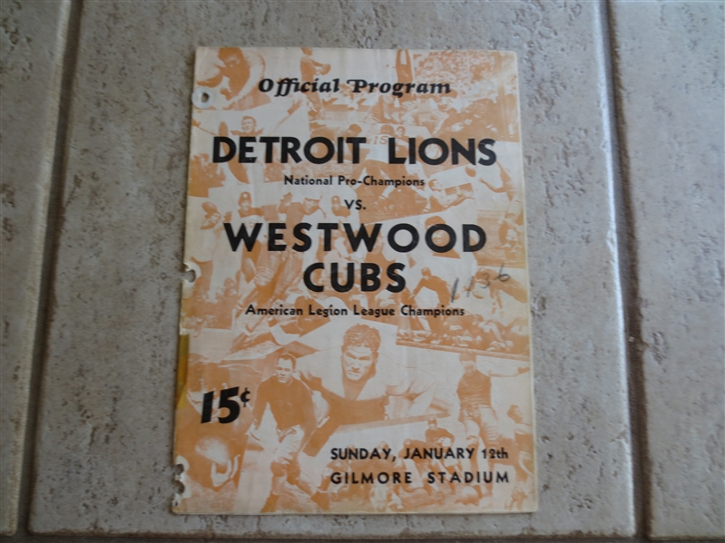 1936 Detroit Lions at Westwood Cubs Football Program---Rare in any condition