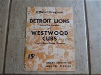 1936 Detroit Lions at Westwood Cubs Football Program---Rare in any condition