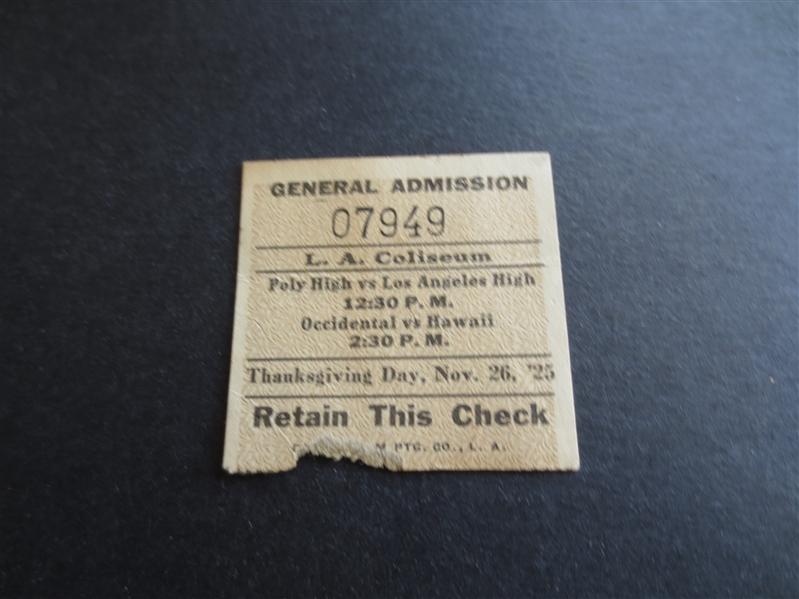 1925 Occidental College vs. Hawaii & Poly High vs. Los Angeles High School Football Ticket