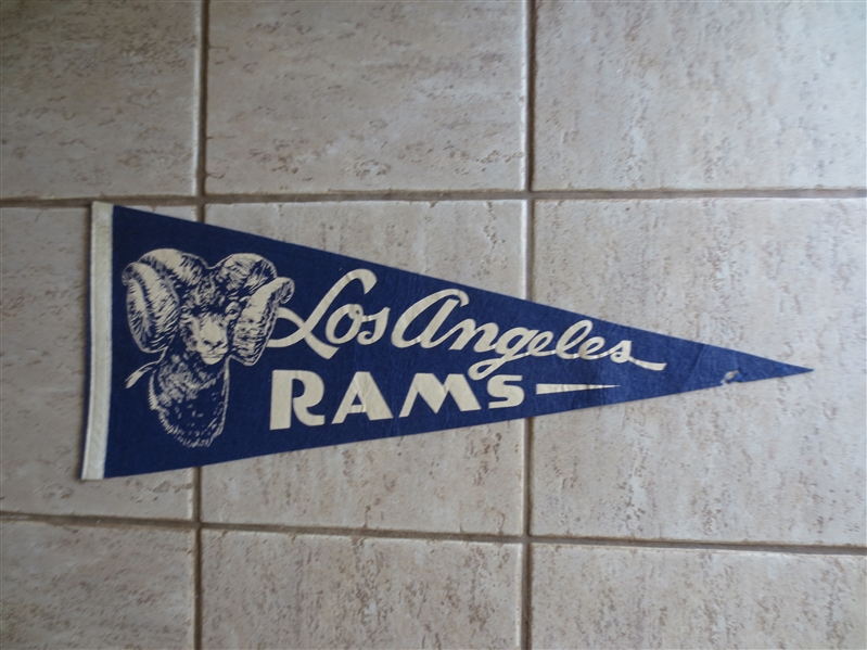 1950's-60's Los Angeles Rams Soft Felt Football Pennant 28.5 inches across