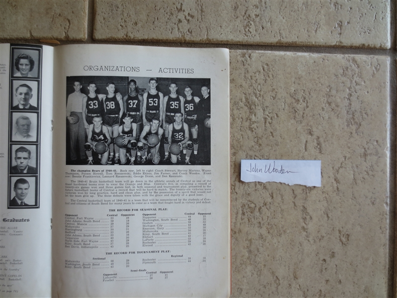 John Wooden 1941 High School Yearbook as Basketball Coach---Pre-UCLA!