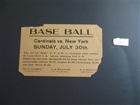 July 30, 1911 Baseball Railroad Ad St. Louis Cardinals vs. New York Giants  3.5" x 5.5"