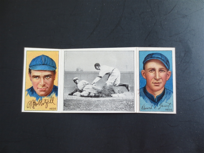 1912 T202 Hassan Triple Folder Grant Gets His Man (Grant, Hoblitzel) Baseball Card in Great Shape but Looks Miscut