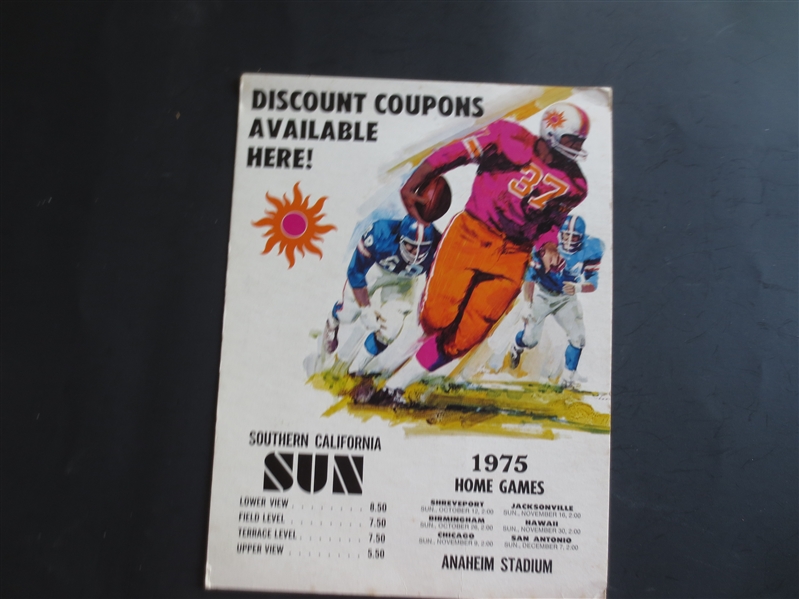 1975 Southern California Sun WFL Football Large Cardboard Schedule 12 x 9 