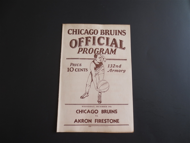 1939 Akron Firestone at Chicago Bruins Pro NBL Basketball Program Scorecard   RARE!