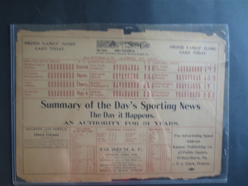 1915 Kames Baseball Store Window Display Scorecard for Federal League, NY State League, NL, and AL     WOW!