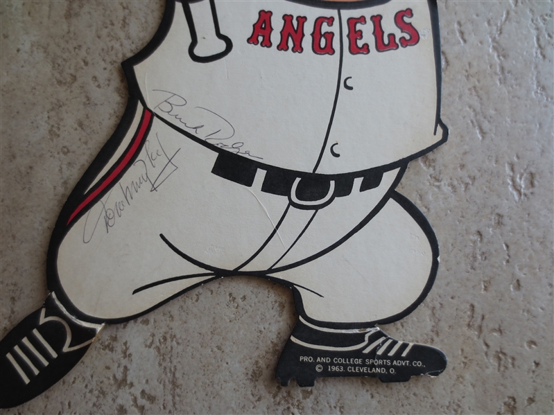 Autographed 1963 Los Angeles Angels Prototype Cardboard Baseball Advertising 16 x 8