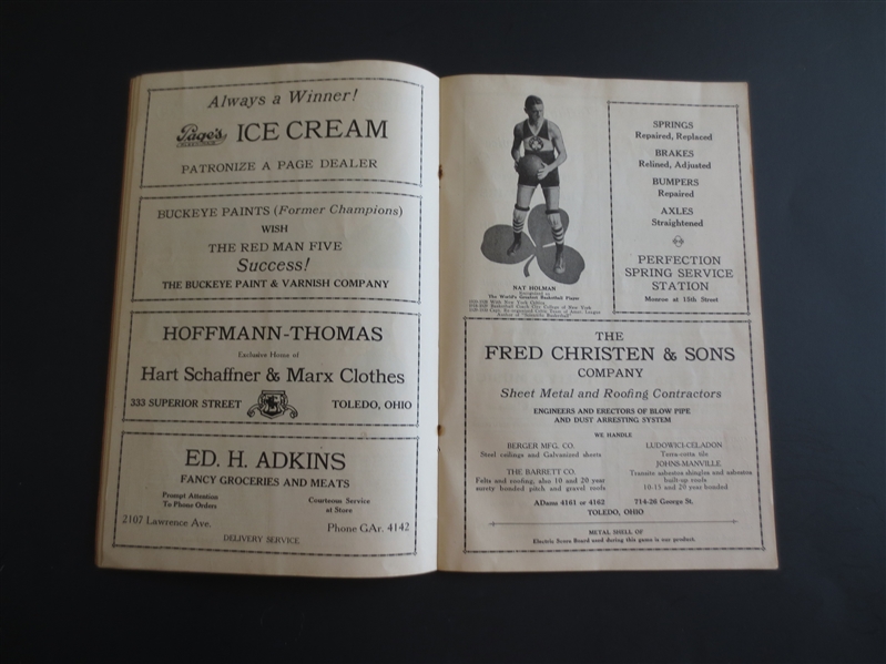 1929-30 Toledo Redman NBL National Basketball League Pro Basketball Program Scorecard Yearbook VERY RARE!