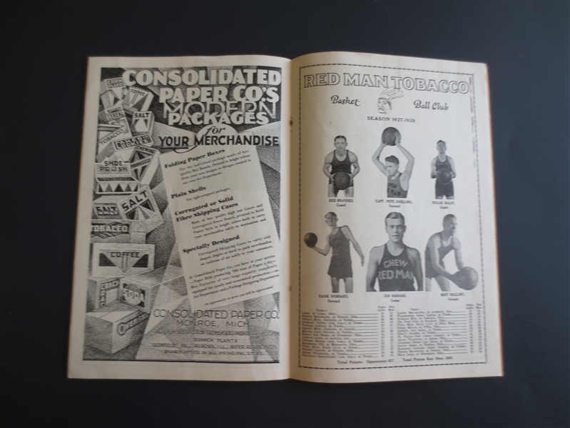 1929-30 Toledo Redman NBL National Basketball League Pro Basketball Program Scorecard Yearbook VERY RARE!