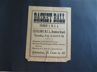 1915 Cleveland YMCA Pro Basketball Broadside Advertising Game and Stating that they Beat the World Champion Buffalo Germans  14" x 11"  WOW!