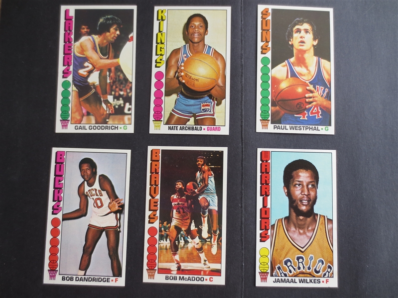 (6) different 1976-77 Topps Basketball Superstar Cards including Nate Archibald in Beautiful Condition