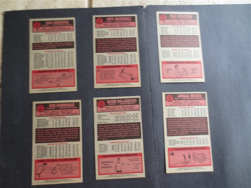 (6) different 1976-77 Topps Basketball Superstar Cards including Nate Archibald in Beautiful Condition