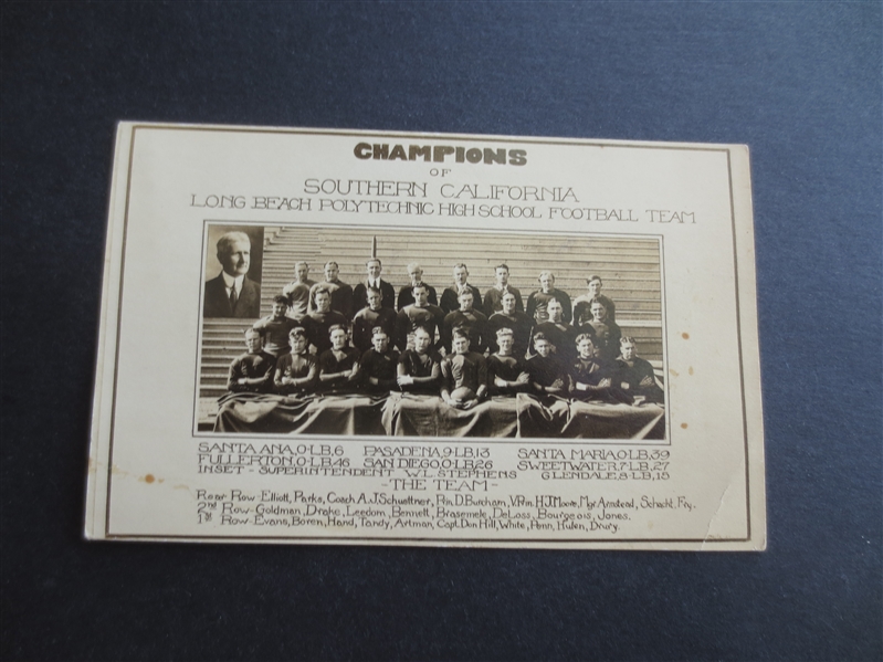 1923 Long Beach Poly So. California Champion High School Team Football Postcard with future USC Superstar Morley Drury